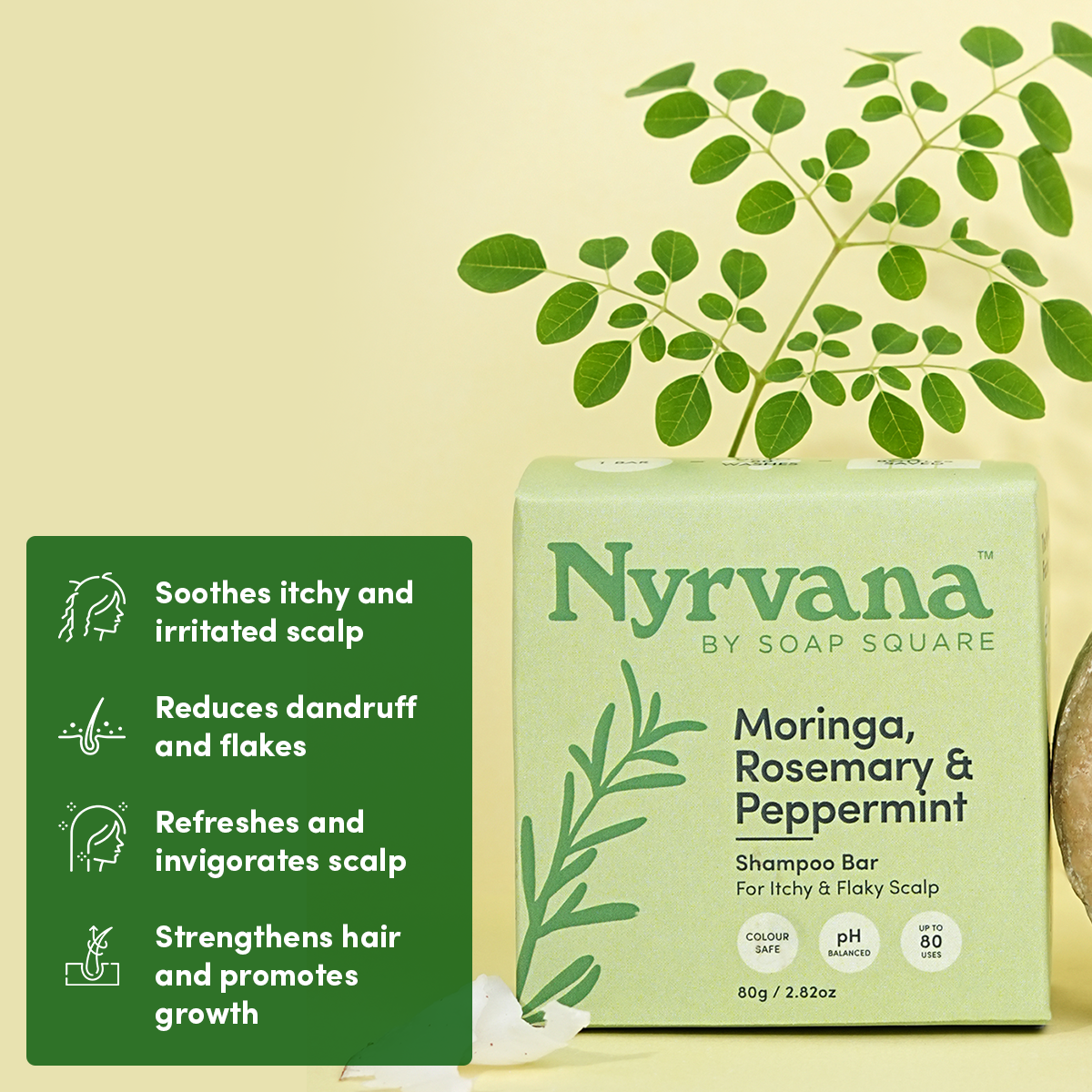 Moringa, Rosemary & Peppermint Shampoo Bar (For Itchy & Flaky Scalp)