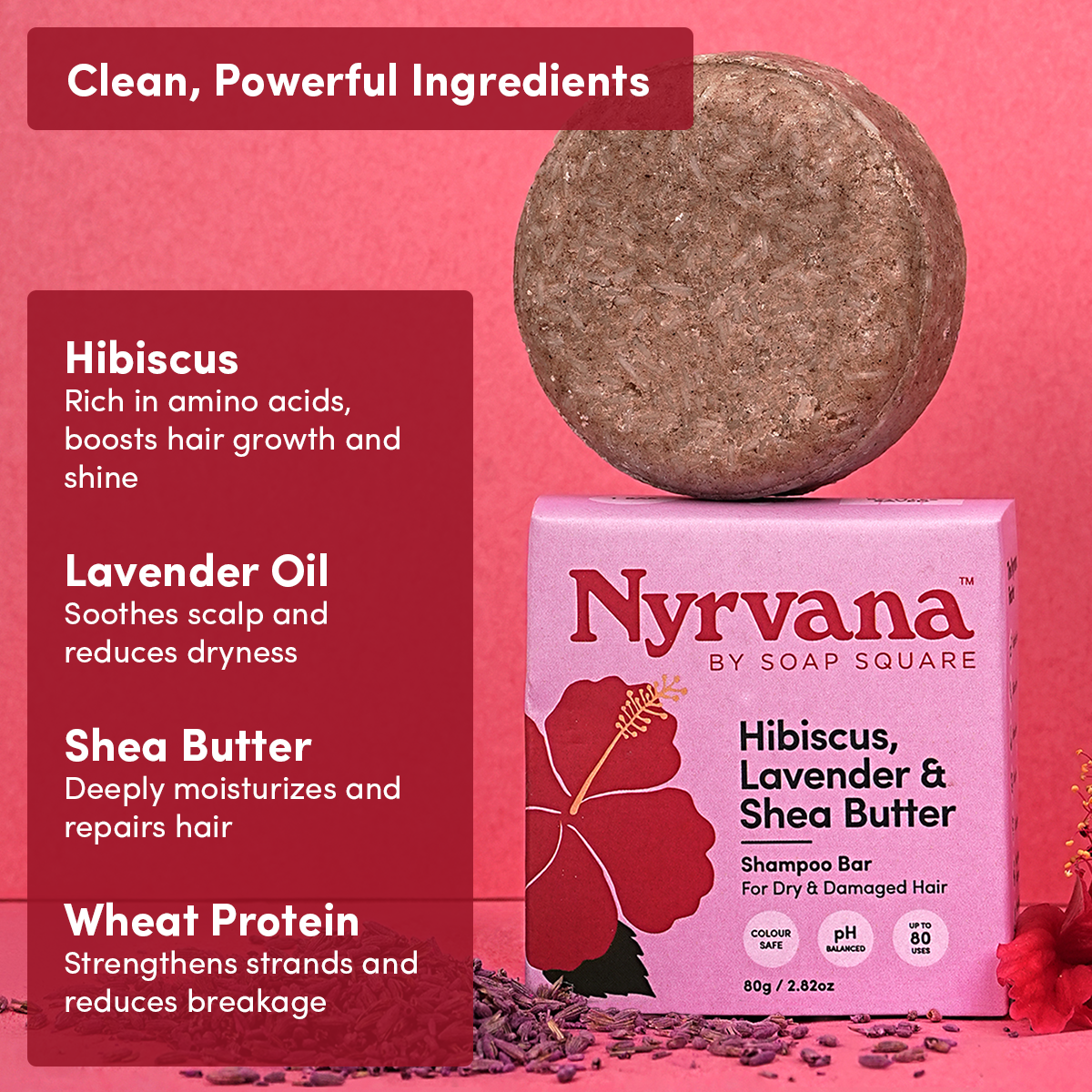 Hibiscus, Lavender & Shea Butter Shampoo Bar (For Dry & Damaged Hair)