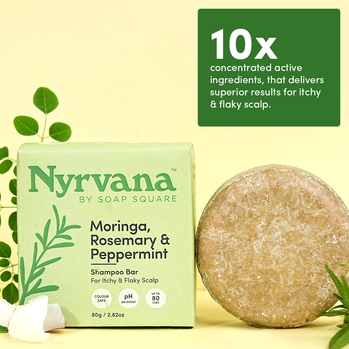 Moringa, Rosemary & Peppermint Shampoo Bar (For Itchy & Flaky Scalp)