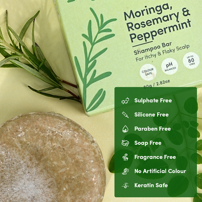 Moringa, Rosemary & Peppermint Shampoo Bar (For Itchy & Flaky Scalp)