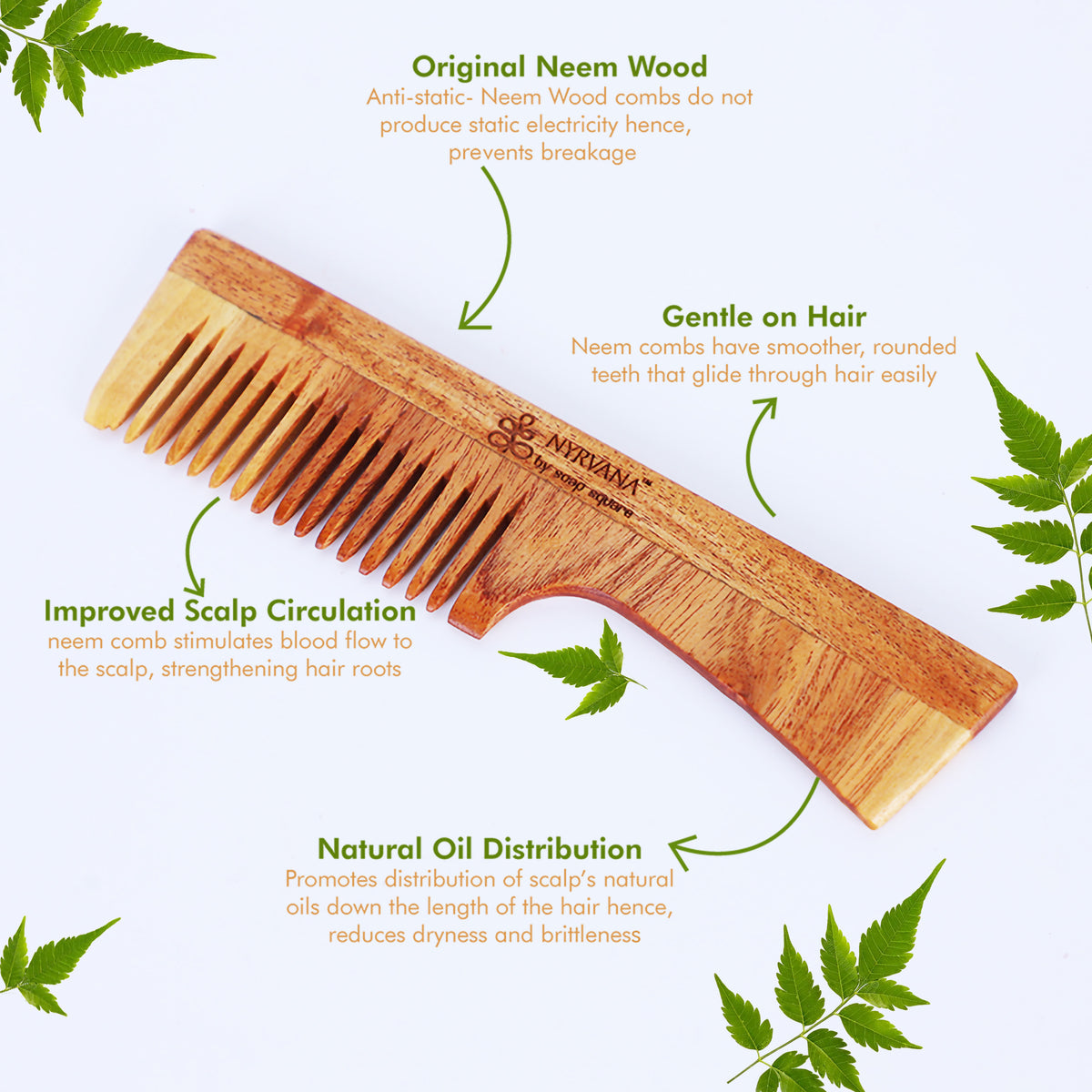 Neem Wood Comb (with handle)